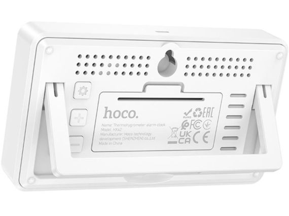 Термогігрометр HOCO HX42 з годинником, LCD дисплеєм, вимірюванням температури та вологості, настінний/настільний - White | Зображення 1