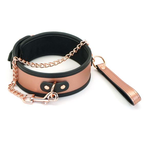 Широкий нашийник з повідцем Liebe Seele Rose Gold Memory Collar with Leash, натуральна шкіра sexstyle