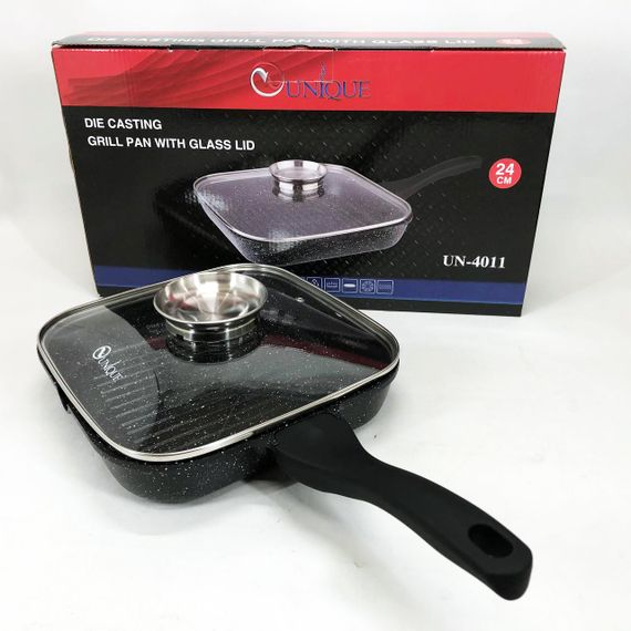 Сковорода-гриль Unique UN-4011 з кришкою 24см, Сковорода для приготування на плиті з товстим дном | Зображення 3