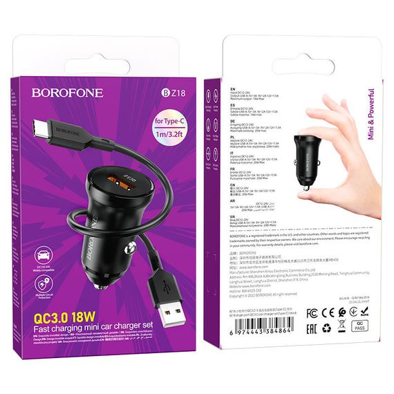 АЗП Borofone BZ18 QC3.0 (1USB-A) + кабель USB to Type-C Чорний | Зображення 4