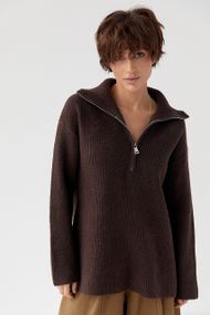 В'язаний светр із високою горловиною на блискавці - коричневий цвет, ONE SIZE (є розміри)