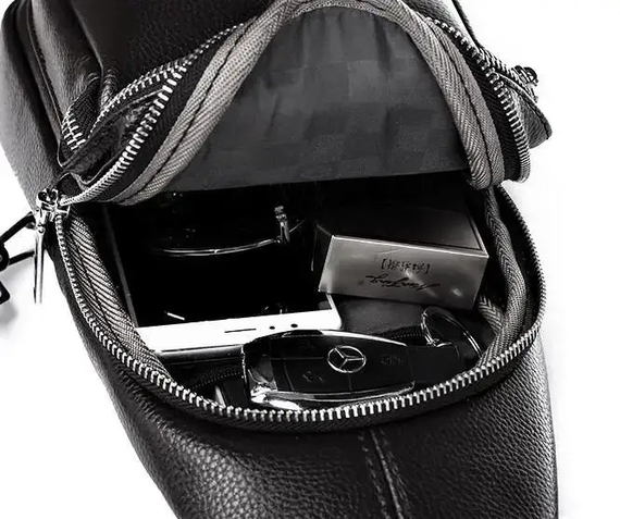 Чоловічий шкіряний слінг сумка-рюкзак через плече чорна TIDING BAG-MK 83423 | Зображення 4