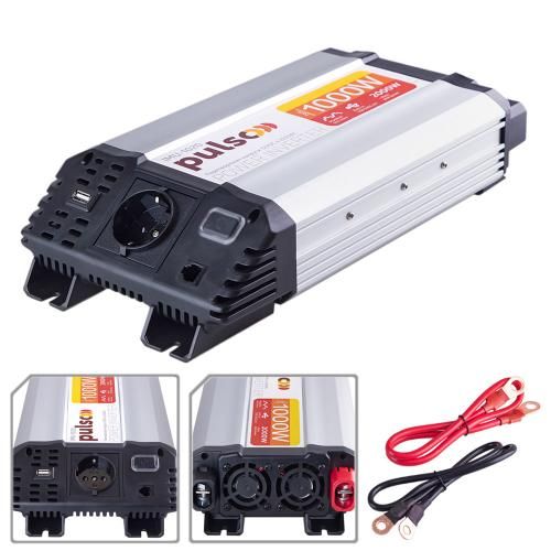 Перетворювач напруги PULSO/IMU-1020/12V-220V/1000W/USB-5VDC2.0A/мод.хвиля/клеми | Зображення 1
