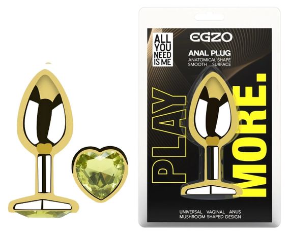 Анальная пробка Egzo Gold Heart Plug Lime S с кристаллом и сердечком Sex Aura | Зображення 4
