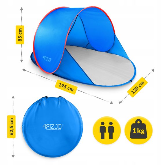 Намет пляжний 4FIZJO Pop-Up 195 x 120 см саморозкладний Blue/Red (P-5905973405164) | Зображення 6