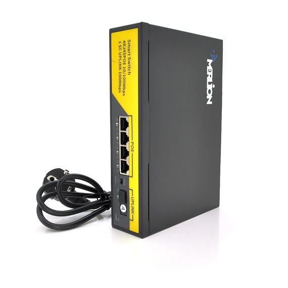 POE комутатор Merlion 4 POE 10/100 + 1Single Fiber Tx1310nm 20km+вбудований блок живлення 52V1.38A