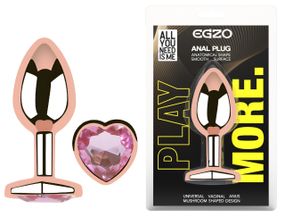 Анальная пробка с кристаллом EGZO - Rose Gold Heart Plug Pink size M Sex Aura