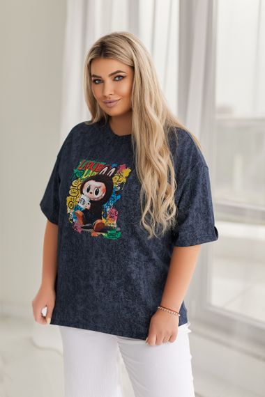 Женская футболка тай дай варенка с принтом Labubu цвет темно-синий, размер 46/48, GF05254 | Зображення 2