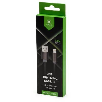 Дата кабель USB 2.0 AM to Lightning 1m LED black Vinga (VCPDCLLED1BK) (VCPDCLLED1BK) | Зображення 3