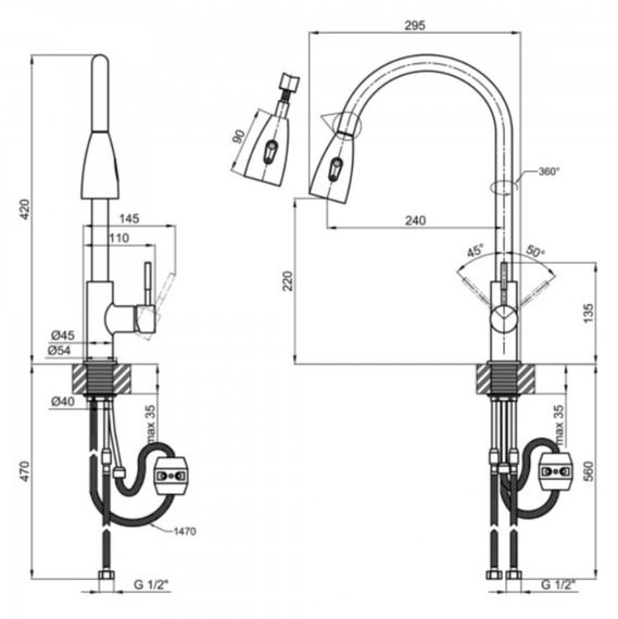Змішувач для кухні з висувним виливом Lidz (NKS) 12 32 015FL-8 | Зображення 4