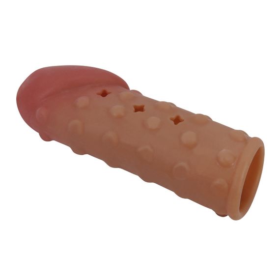 Насадка на пеніс Pretty Love рельєфна, з пухирцями, бежева, 19,8 × 2,8 см Sex Aura | Зображення 3