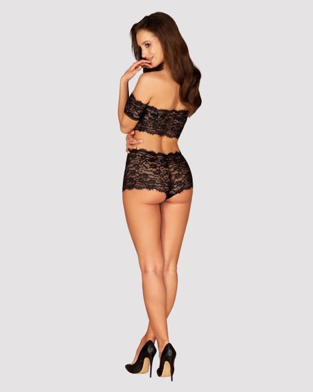 Комплект мереживний - топ та шортики Obsessive Espanita, чорний, S/M sexstyle | Зображення 3