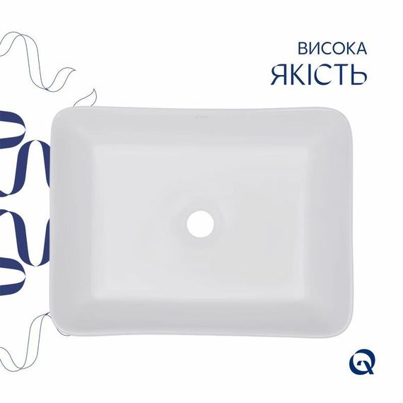 Комплект Qtap Tern: Раковина накладна прямокутна 480х370х135 мм White + Донний клапан PU02 | Зображення 3