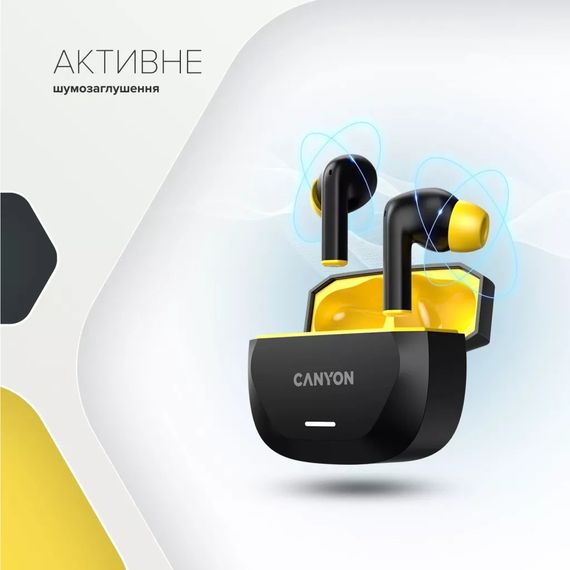 Навушники Canyon Hexagon 7 TWS ANC+ENC Wireless Charge Black/Yellow (CNS-TWS7BY) | Зображення 3