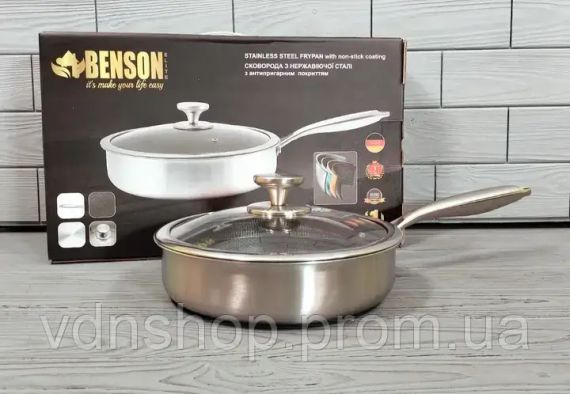 Cковорода глубокая Benson из нержавеющей стали 24см (BN-586) | Зображення 6