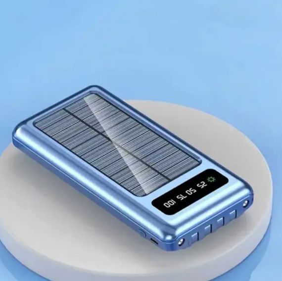 УМБ портативное зарядное Power Bank UKC 8285 10000mAh, с кабелями и солнечной панелью, синее | Зображення 3