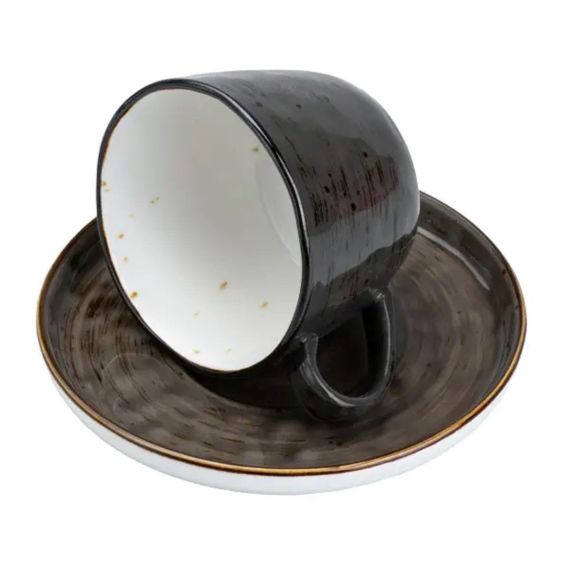 Чашка із блюдцем порцелянова 250 мл для чаю кави Чорна HP23396 | Зображення 1