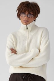 В'язаний светр із високою горловиною на блискавці - молочний цвет, ONE SIZE (є розміри)