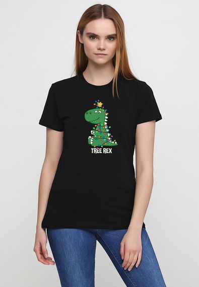 Футболка жіноча чорна з принтом "Tree Rex", XL