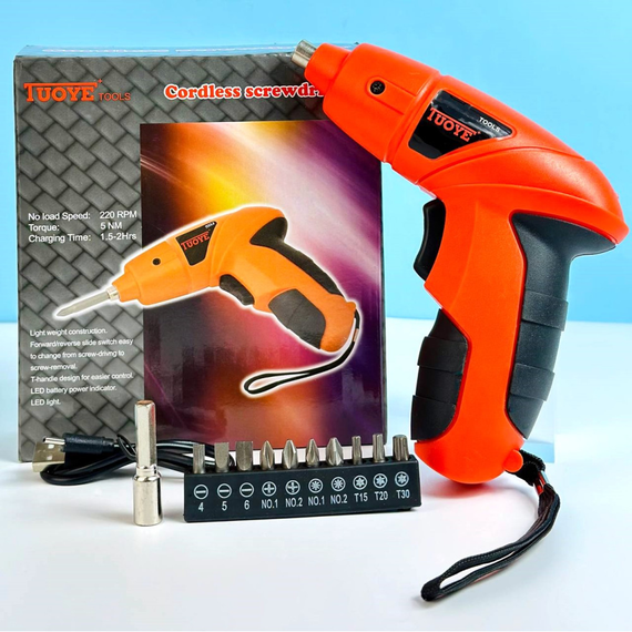 Аккумуляторная отвертка-шуруповерт с дополнительными насадками ART-0208, отвертка на аккумуляторе, аккумулятор