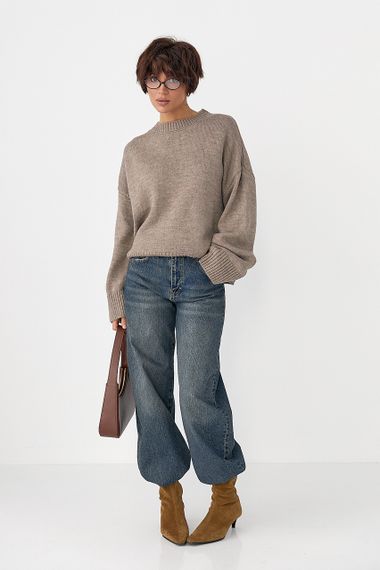 В'язана однотонна кофта вільного фасону - кавовий цвет, XL (є розміри) | Зображення 2