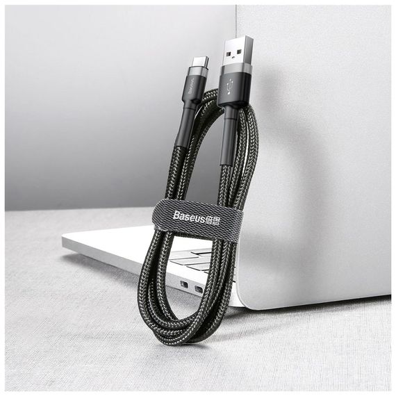 Дата кабель USB 2.0 AM to Type-C 3.0m 3A Gray-Black Baseus (CATKLF-UG1) | Зображення 1