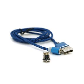 Магнітний кабель Ninja USB 2.0/Lighting, 1m, 2А, індикатор заряду, тканинне обплетення, броньований, знімач, Blue, Blister-Box