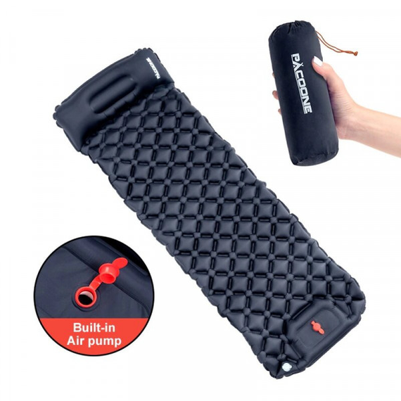 Туристичний надувний матрац із подушкою Outdoor Sleeping з вбудованим насосом Black