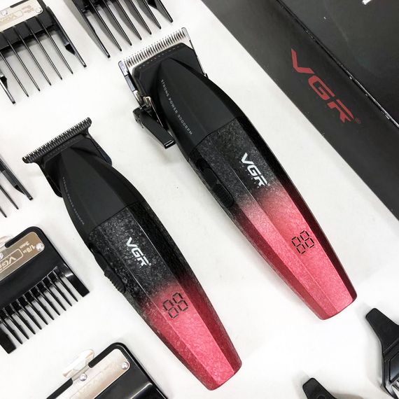 Професійний набір для стрижки волосся VGR V-640 акумуляторний Barber Combo PREMIUM. Колір: червоний | Зображення 8