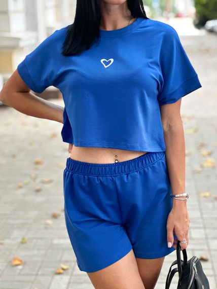 Женский летний костюм с шортами и укороченной футболкой Gf7984 цвет синий, размер 50/52 | Зображення 1