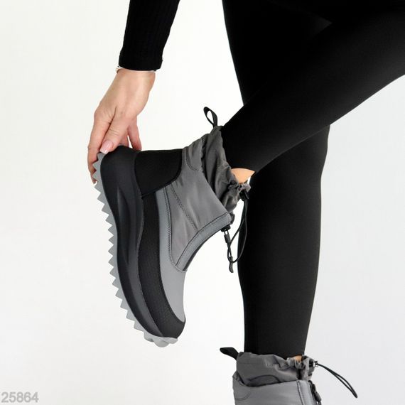 Спортивные серые ботинки дутики водонепроницаемые с фиксатором | Зображення 7