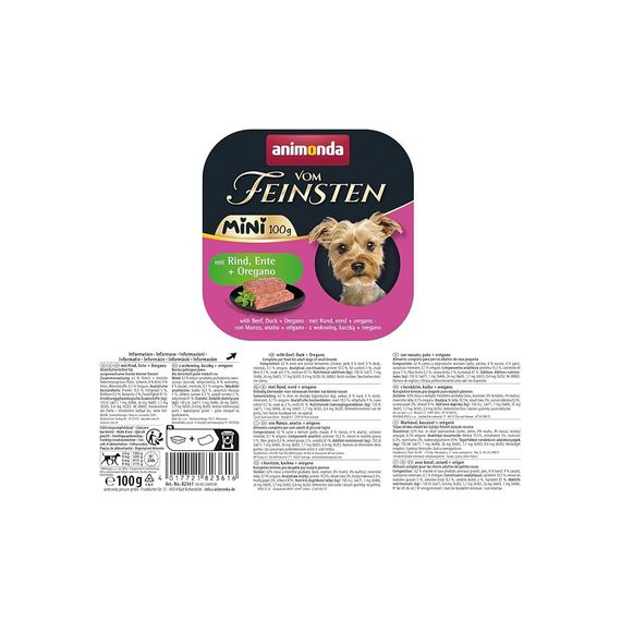 Корм влажный Animonda Vom Feinsten Adult Mini для собак мини-пород, с говядиной, уткой + орегано 100 г | Зображення 2