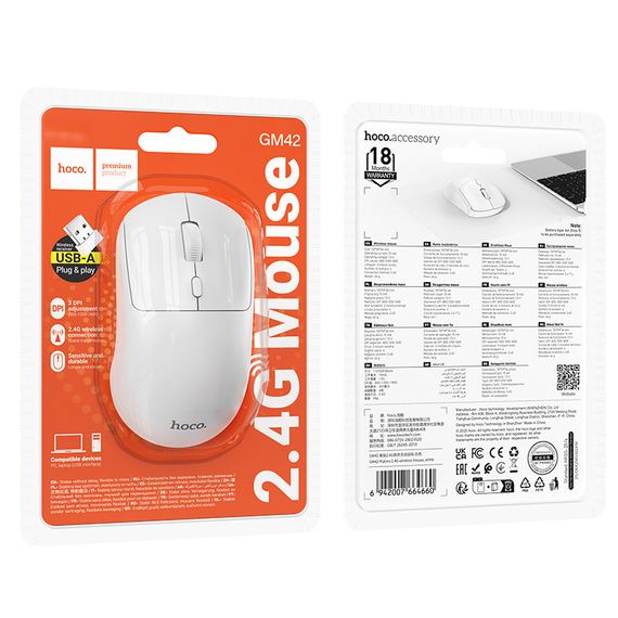Миша бездротова HOCO GM42, 1600DPI, 2.4GHZ, White, Blister | Зображення 1