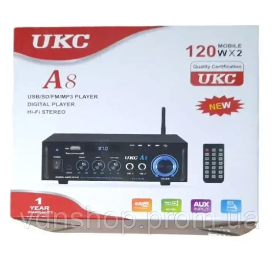 Підсилювач UKC A8 USB/SD CARD/FM/AUX 2CH підсилювач звуку