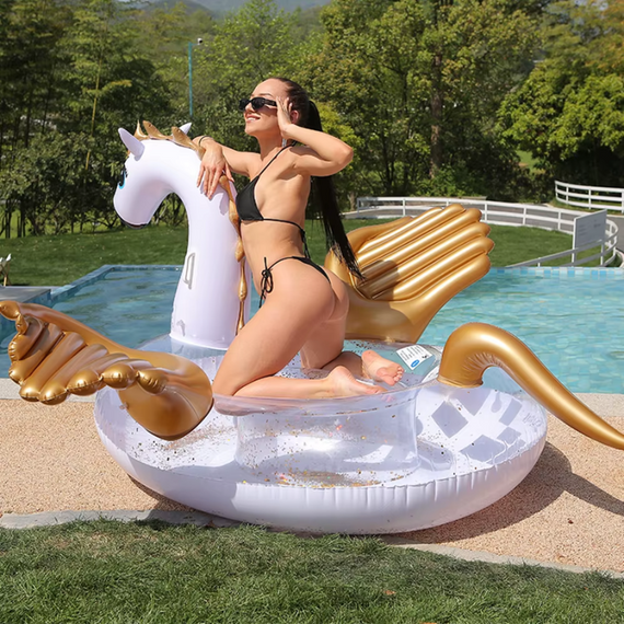 Пляжний надувний круг для плавання Єдиноріг, з блискітками всередині з якісного вінілу