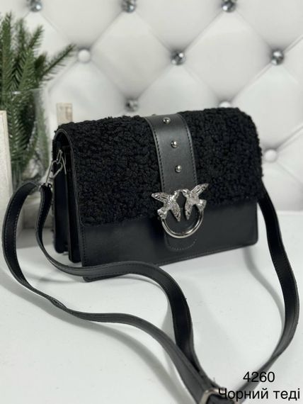 Сумка клатч крос-боді маленька сумочка жіноча з хутром Тедді Чорна