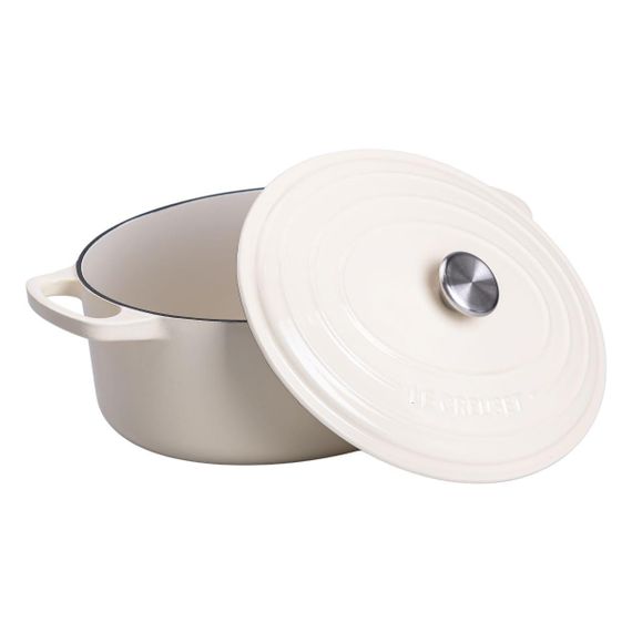 Гусятниця чавунна емальована з кришкою на 6 літрів Ø26 см Бежева | Зображення 2