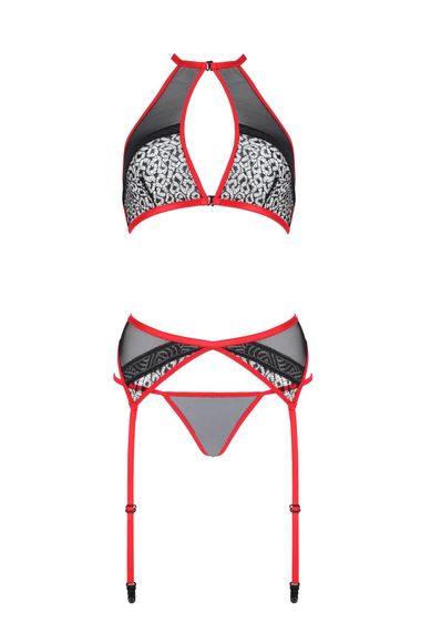 Комплект білизни Passion SATARA SET XXL/XXXL red, топ, пояс для панчіх, стрінги | Зображення 2