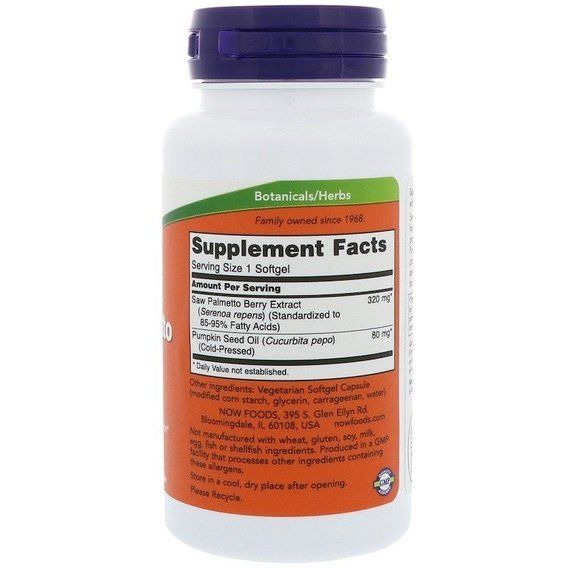 Екстракти ягід сереноа NOW Foods Saw Palmetto Extract 320 mg 90 Veg Softgels | Зображення 1