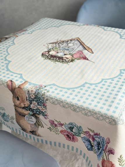 Скатертина гобеленова BLUE BUNNIES Limaso, 137x220, Прямокутна, Великодній, Без люрексу, 40% поліестер, 60% бавовна, Гобелен | Зображення 4