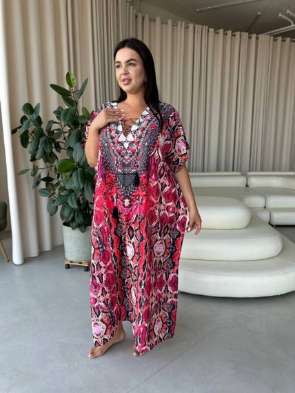 Легка максі сукня-туніка рожева PLUS SIZE для відпочинку | Зображення 9