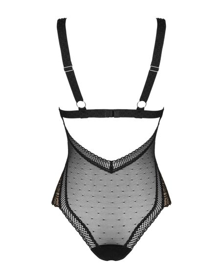 Мереживне боді з декольте Obsessive Estiqua teddy M/L, чорне, широкі лямки | Зображення 5