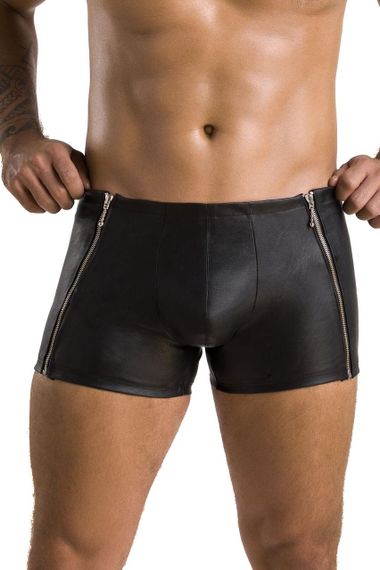 Чоловічі шкіряні боксери з блискавками Passion 049 SHORT MATT XXL/XXXL Black Sex Aura