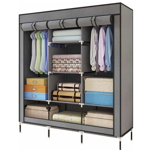 Шафа тканинна 3 секції складана з каркасом STORAGE WARDROBE 175 х 130 х 45 см. QL-554 Колір: сірий | Зображення 3