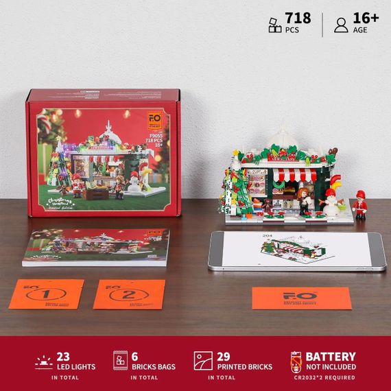 Конструктор Рождественский газетный киоск со светодиодной подсветкой, набор строительных блоков - Город, Рожде | Зображення 1