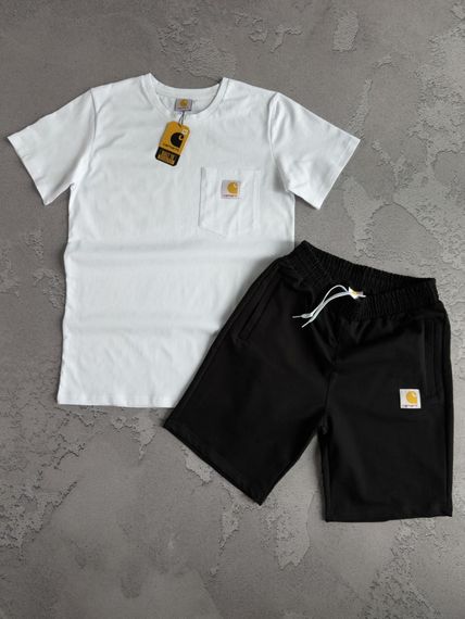 Набір Carhartt біла футболка чорні шорти