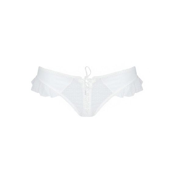 Трусики в горошок, з рюшами та шнурівкою Passion FATIN THONG L/XL, white | Зображення 4