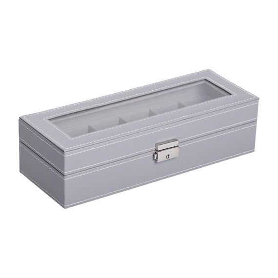 Скринька для наручного годинника 30×11×8 см з еко шкіри на 6 відсіків