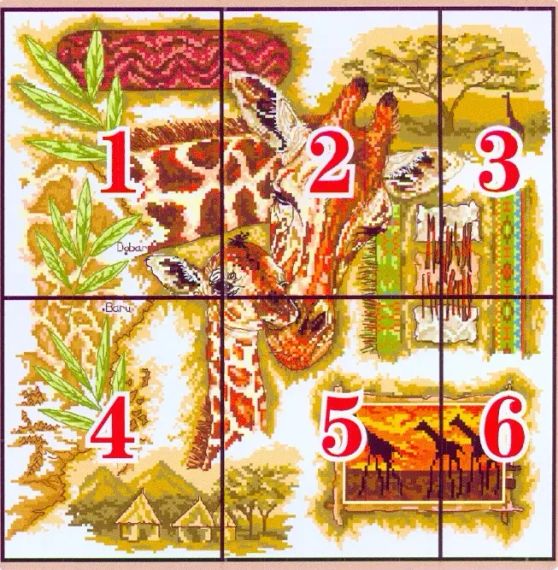 Набор для вышивания по нанесённой на канву схеме "The African giraffes" .AIDA 14CT printed, 45*45 см | Зображення 2