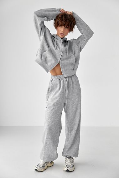 Теплий спортивний костюм з капюшоном із рожевим начосом - сірий цвет, M/L (є розміри) | Зображення 4